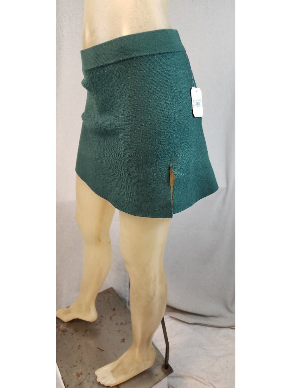 Altar'D State Solid Green Knit Mini ALine Skirt Elastic Wst XS XSMALL Womens NEW